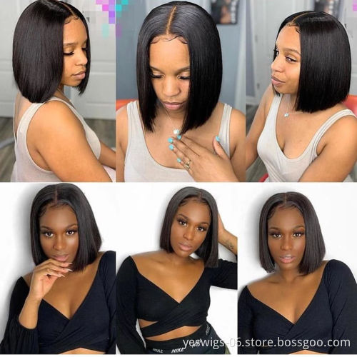 Raw Brazilian Natural Virgin Human Hair Straight Lace Front Wig Cheap Wholesale Short Bob Wig Human Hair For Black Women